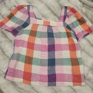 Boden check square neck linen top, size 6